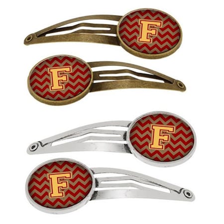Carolines Treasures Letter F Chevron Garnet and Gold Barrettes Hair Clips, Set of 4, 4PK CJ1048-FHCS4